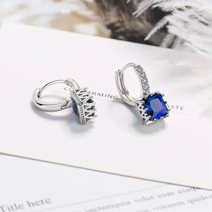 Silver Color Square Zircon Earrings for Women Girl Simple Korean Fashion 925 Silver Needle Ear Buckles Earring Trendy Jewelry