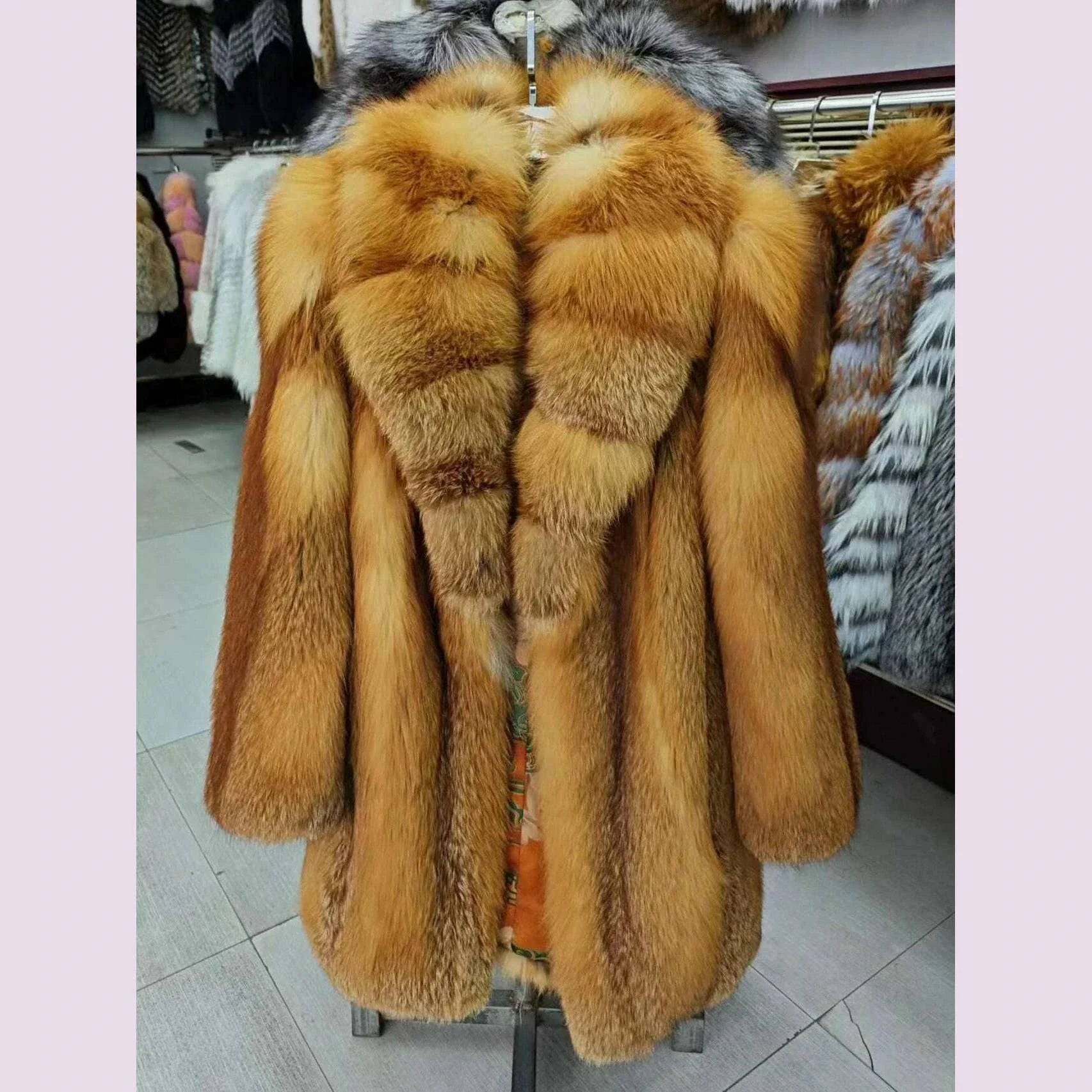 Women's Luxury Long Fox Fur Coat Real Fox Fur Jacket Winter Outerwear Silver Fox Fur Coat