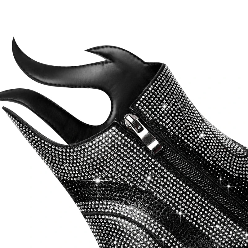 Women's new spring and autumn pointed fashion show rhinestone high heels, plus size zipper calf fashion boots