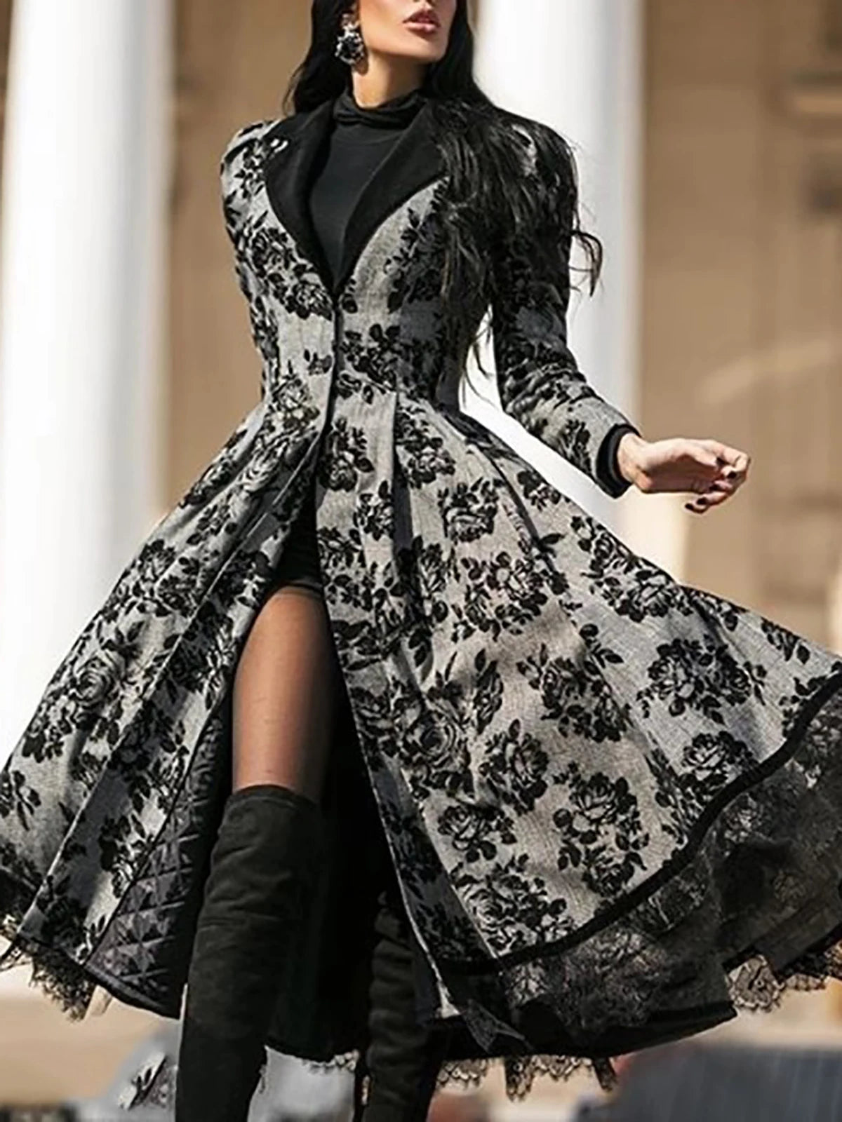 Women's British Style Elegant Jacket Lace Patchwork Vintage V-Neck Long Sleeve Button Cardigan Midi Female Winter Coat Jackets