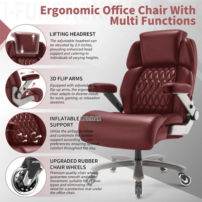 Big and Tall Office Chair 700lbs - Adjustable Headrest&Lumbar Support, 3D Flip Arms, Large Wheels &Heavy Duty Metal Base