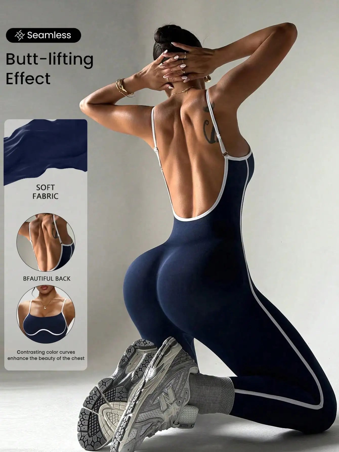 Color blocking camisole jumpsuit, shock-absorbing yoga suit, hollowed out waist, sexy jumpsuit, quick drying sports jumpsuit, ti