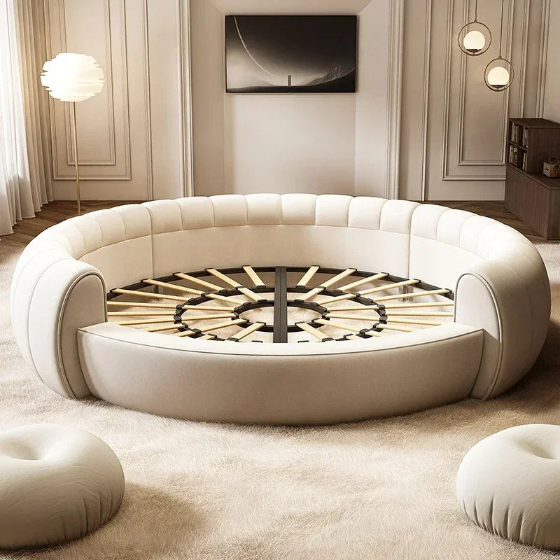 Italian Light Luxury Round Bed Cream Wind Bedroom Wedding Bed Princess Aesthetics Fashion Letto Matrimoniale Home Furniture