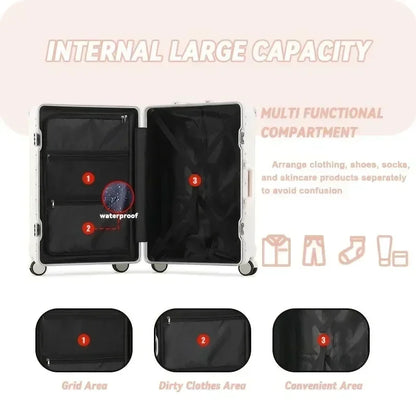 New Multifunction Suitcase with USB Charging Aluminum Frame +PC Suitcase Trip Cabin Male and Female Carrier 28/30-inch