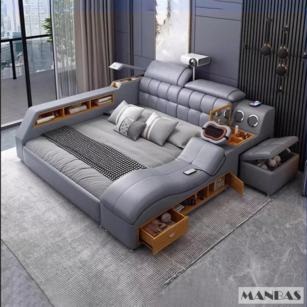Linlamlim Luxury King Size Genuine Leather Bed / Tech Smart Bed / Multifunctional Ultimate Beds / Massage Bed with...