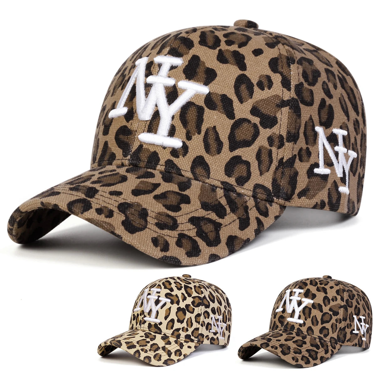 Unisex NY Letter Embroidery Leopard Print Baseball Caps Spring Autumn Outdoor Adjustable Casual Hats Sunscreen Hat Sports Cap