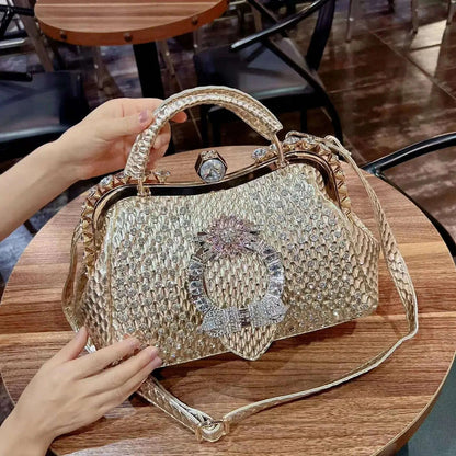 2023 New Luxury Fashion Diamonds Women's Handbags Leather Design Clip Rhinestone Bag Portable Tote Shoulder Messenger Bags