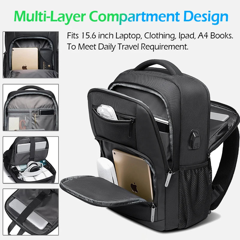 BANGE Lightweight 15.6 inch Laptop Backpack Waterproof USB Charge Port Multifunctional Travel Hiking School Bag Mochila for Men