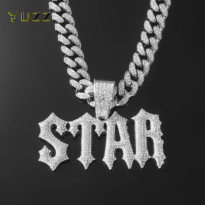 Men Women Hip Hop Letter STAR  Pendant Necklace with Cuban Chain Iced out Bling Necklaces Tennis Chain Fashion Punk Jewelry Gift