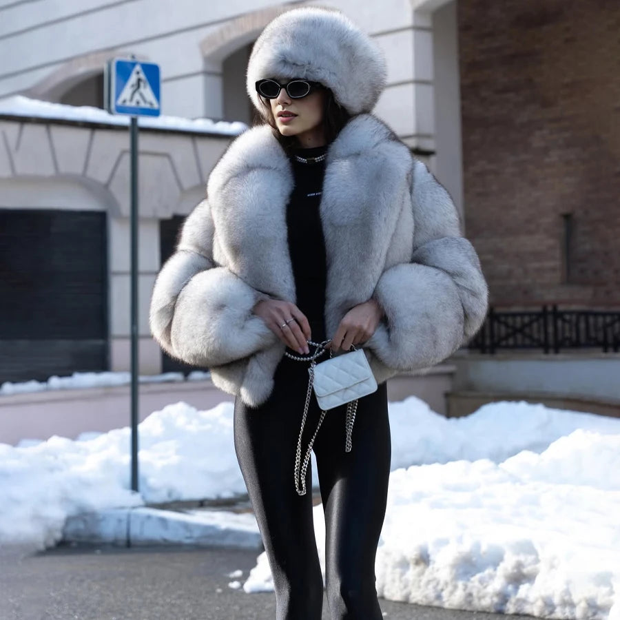 Natural Fox Fur Coat With Turndown Collar Women's Fox Cropped Jacket Genuine Fur Outerwear Hot Selling Short Real Fur Coat