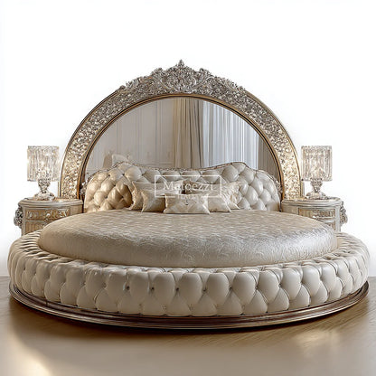 Luxury Crystal Tufted Bed Oversized Mirror Headboard Royal Baroque Velvet Upholstery for Home Hotel Elegant Bedroom Furniture - Kimlud