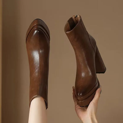 Soft Leather Chunky Heel Skinny Boots 2025 New Autumn Super High Heel Platform Women's Booties