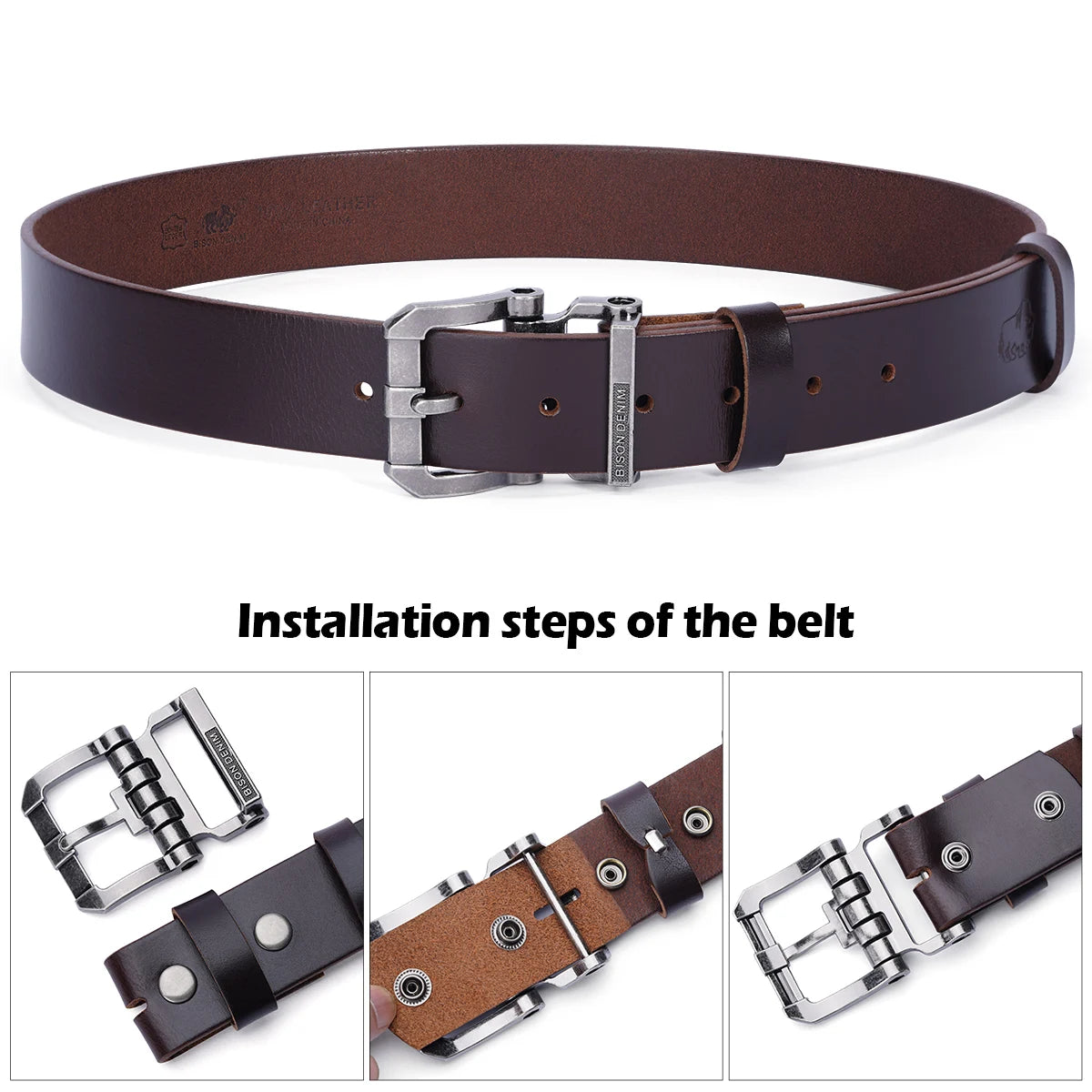 BISON DENIM High Quality Men's Belt Retro Genuine Leather Strap Luxury Designer Pin Buckle Belt for Men Jeans Ideal Gift For Men