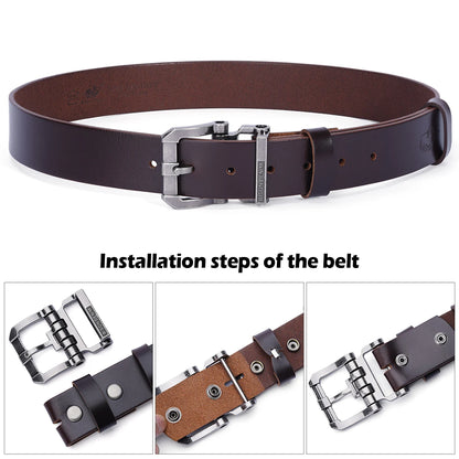 BISON DENIM High Quality Men's Belt Retro Genuine Leather Strap Luxury Designer Pin Buckle Belt for Men Jeans Ideal Gift For Men