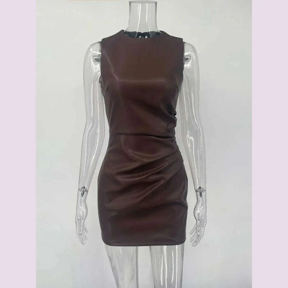 Tossy PU Sexy Fashion Maxi Dress For Women High Waist Sleeveless Slim Patchwork Solid Skinny Streetwear Female Bodycon Dress New