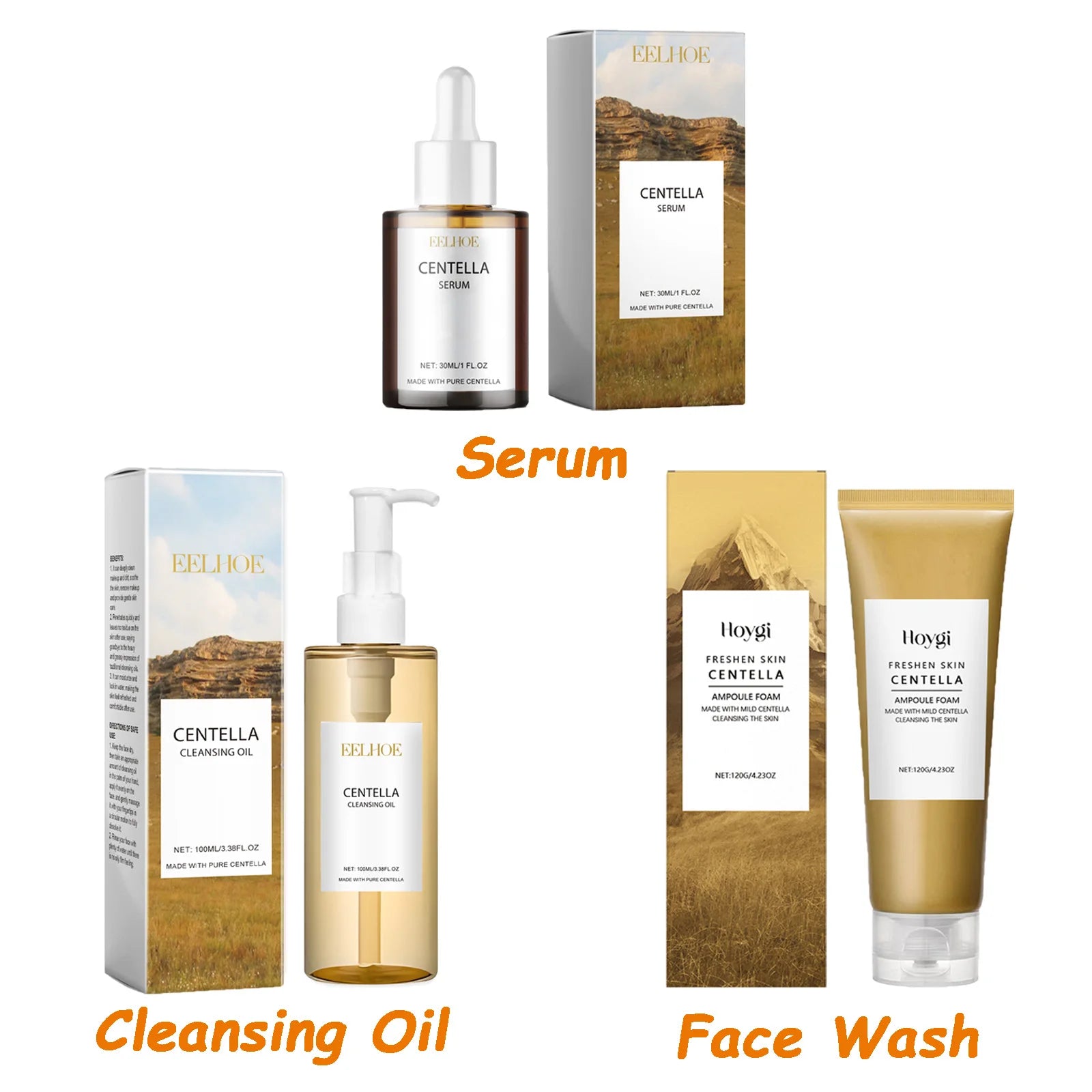 Centella Skin Care Set Centella Serum Face Wash Cleansing Oil Facial Care Set Soothing Refreshing Smooth Glowing Face Essence