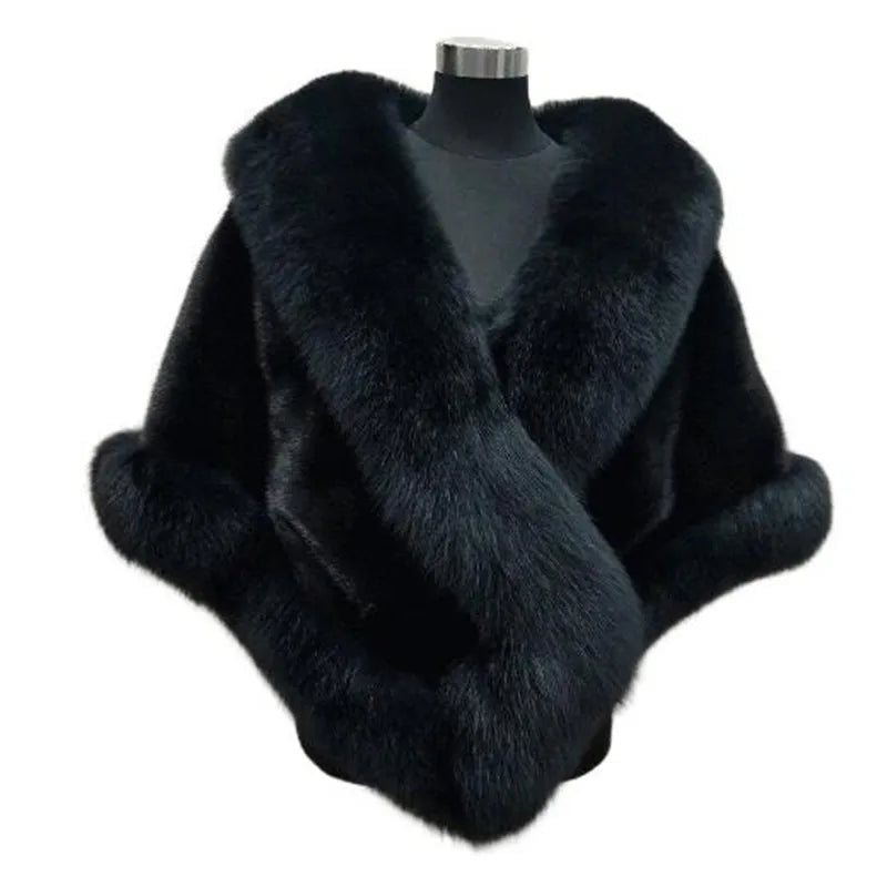 2026 imitation mink women's fox fur collar shawl scarf cloak mink fur coat Bridal dress hairy large shawl cape short coat
