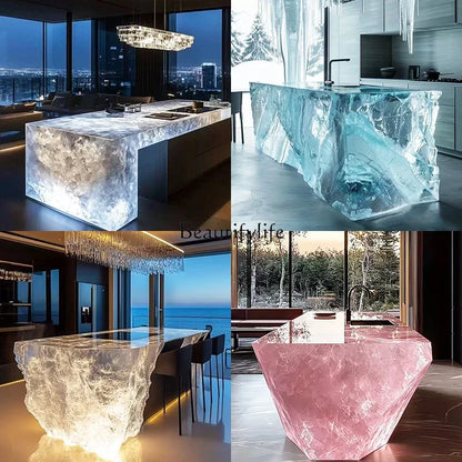 Transparent Island Villa Bar Home Art High-end Resin Glacier Coffee Table