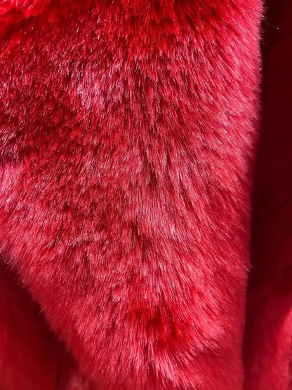 Women Faux Fur Turn Down Collar Short Red Coat Autumn/Winter Imitation Rex Rabbit Fur Jacket INS Furry Parka Flocking Cardigan