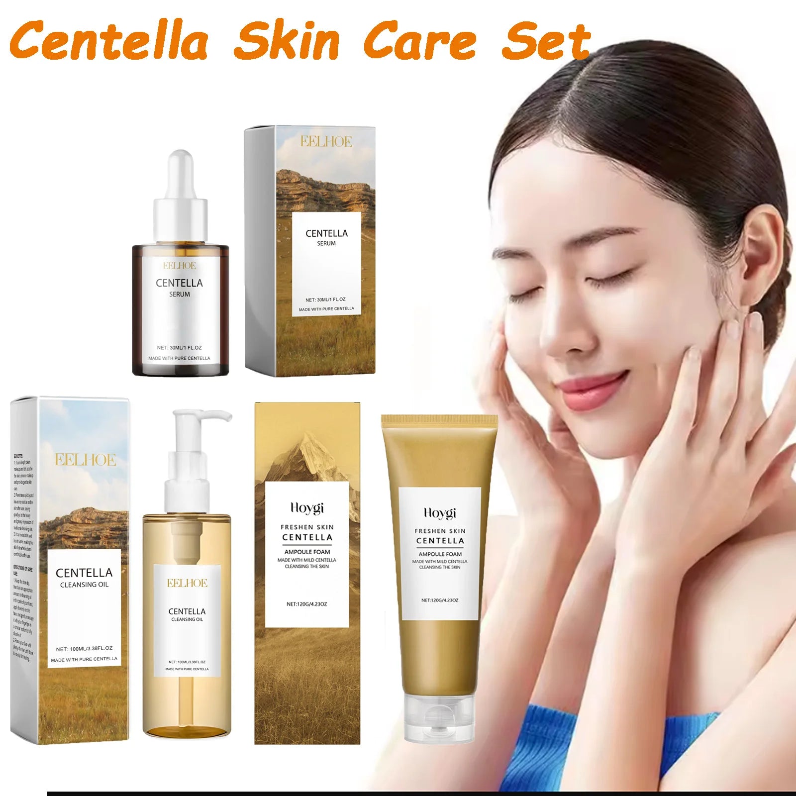 Centella Skin Care Set Centella Serum Face Wash Cleansing Oil Facial Care Set Soothing Refreshing Smooth Glowing Face Essence
