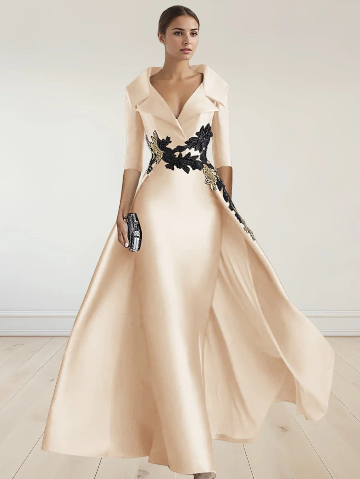 A-Line Christmas Vintage Evening Gown Elegant Dress Formal Floor Length 3/4 Length Sleeve with Appliques Beading 2024