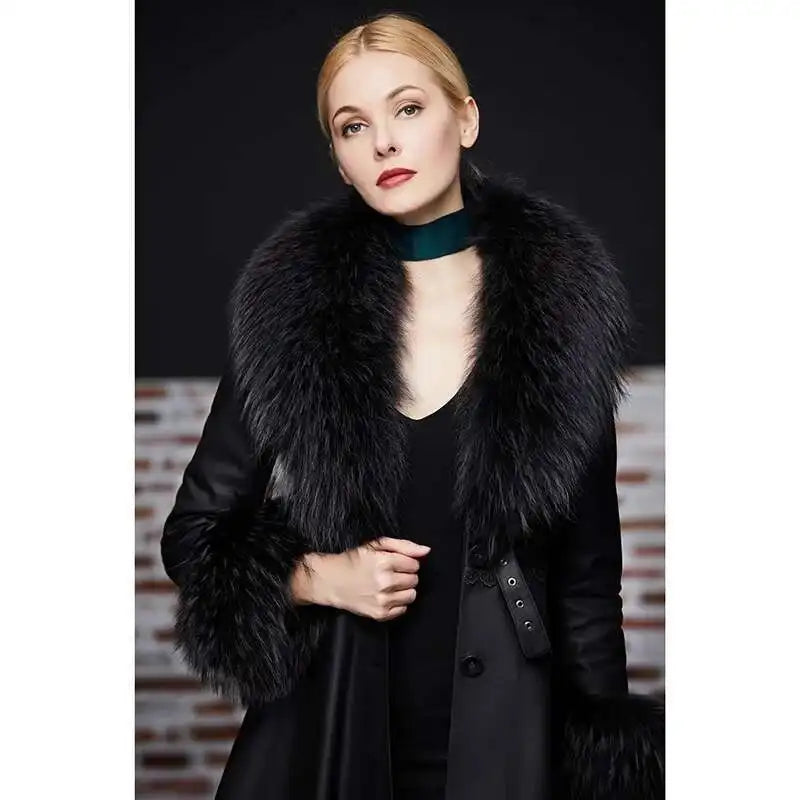 Elegant Luxury Raccoon Fur Collar Cuff Set Large Size 100% Real Fur Scarf Thick Warm Ladies Shawl Coat Collar Women Winter