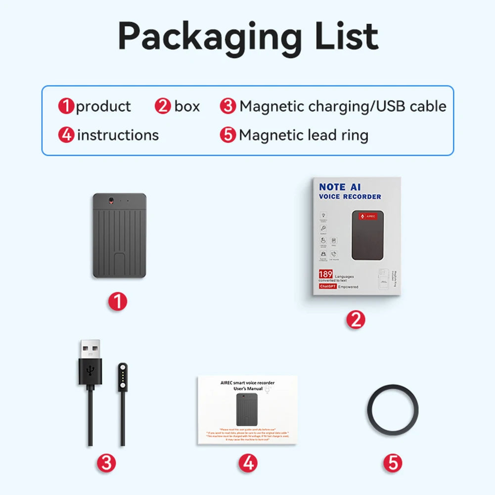 ChatGPT-4 AI Voice Recorder LED Indicator AI Notetaking Device 500mAh Intelligent Note Voice Recorder for International Exchange