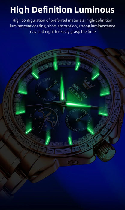 OLEVS 6695 Watch For Men Original Moon Phase Automatic Mechanical Man Watch 30M Waterproof Luminous Week Date Display...