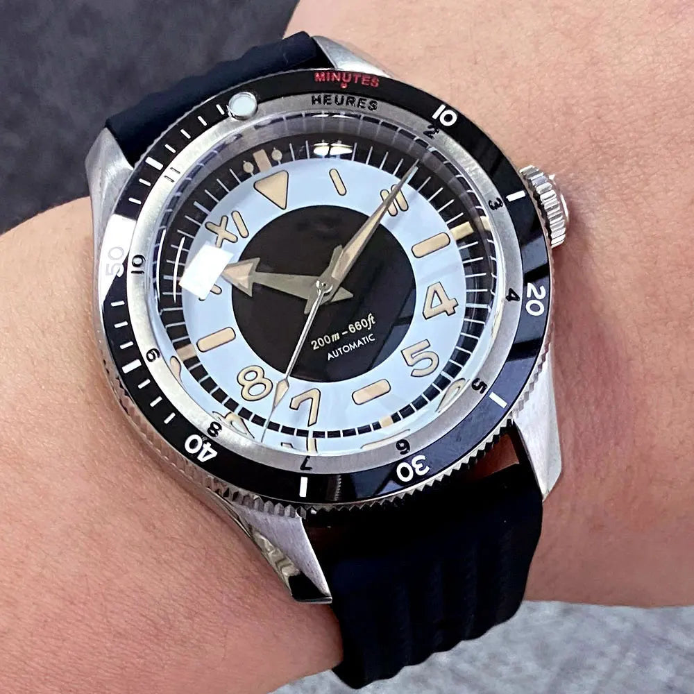 Tandorio Vintage 20ATM Dive Swim Watches Domed Sapphire Black White NH35 PT5000 40mm Automatic Mechanical Men Watch Luminous New