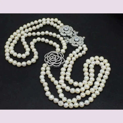 2ROWS freshwater pearl WHITE/GRAY ROUND 8-9MM necklace 24-26" FPPJ wholesale for woman gift