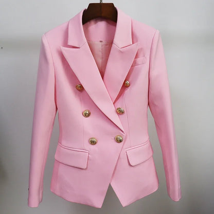 Pink Blazer Women TOP QUALITY Coat 2025 White Slim Blazer Jacket Female Double Breasted Metal Lion Buttons Women Blazers Tops
