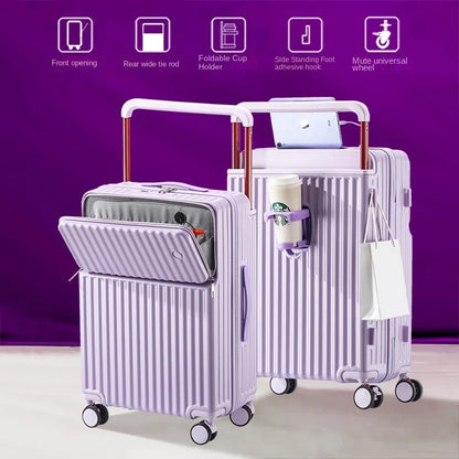 Aluminum Framed Front Open Suitcase Carry-on Bag Wide Handle Luggage Multifunctional 20/28-inch Impact Resistant Travel Bag