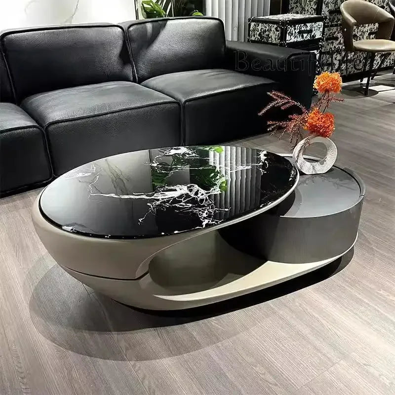 LOval Special-shaped Coffee Table Small Apartment Living Room Tea Table Modern High-end Designer New Luxury Stone - Kimlud