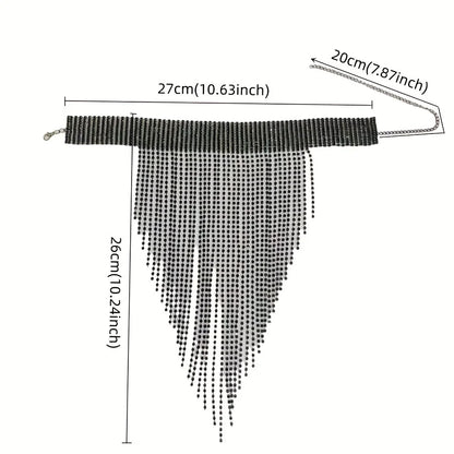 Fashionable and elegant women's long tassel necklace luxurious rhinestone necklace jewelry party evening dress accessories neckl