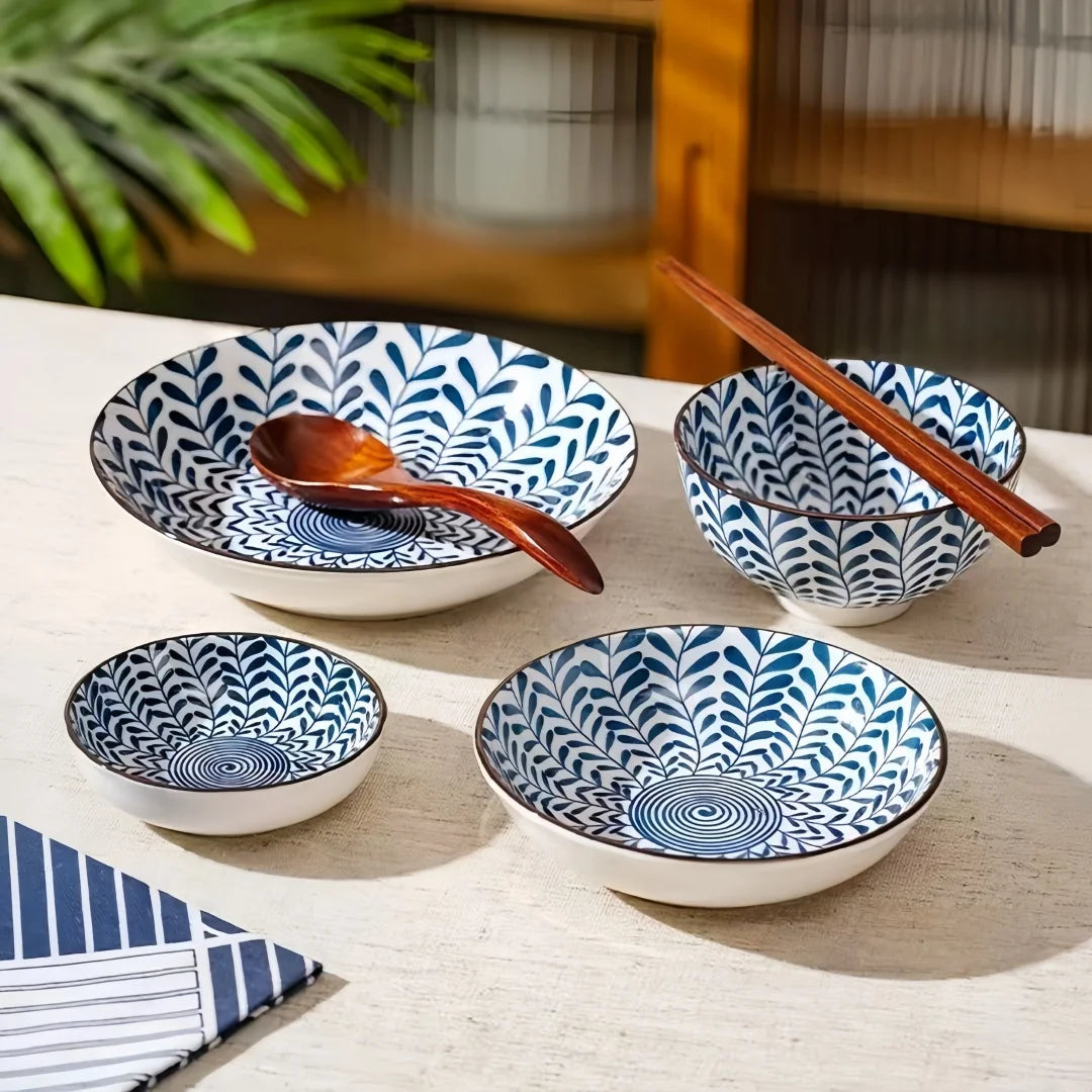 Japanese - style blue and white hand - painted 4.5 - inch ceramic bowl, retro - style rice bowl for home use. | Kimlud...