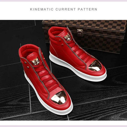 Red Snakeskin High Top Sneakers Men Brand Luxury Designer Shoes Fashion Party Club Hip Hop Streetwear Shoes Men Casual Sneakers