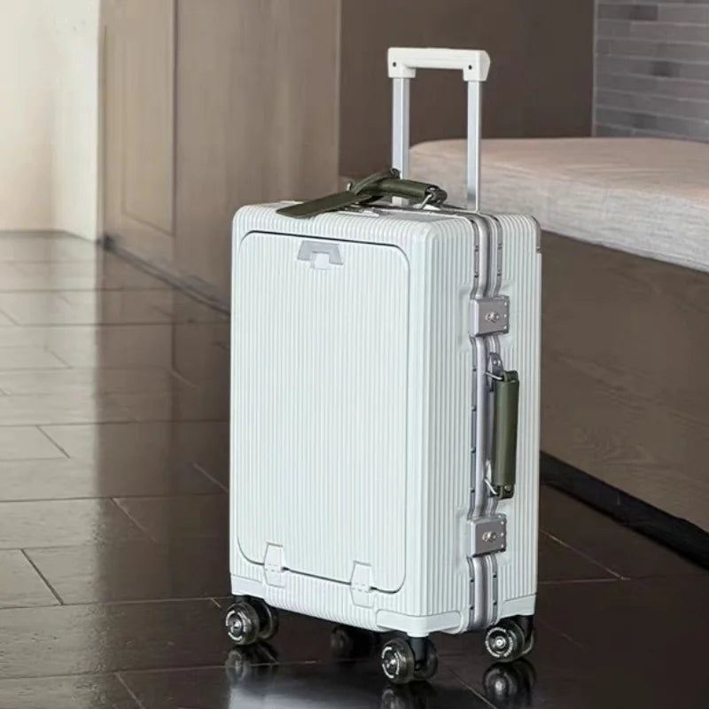 Front Opening Suitcase Aluminum Frame 20" Carry-on Trolley Case Bag with Colorful Silent Wheel USB Charging Plug Rolling Luggage - Kimlud