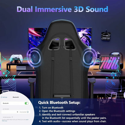 Gaming Chair with Bluetooth Speakers LED Lights Massage 3D Armrest High Back Racing Office Computer Seat for Adults, Customized
