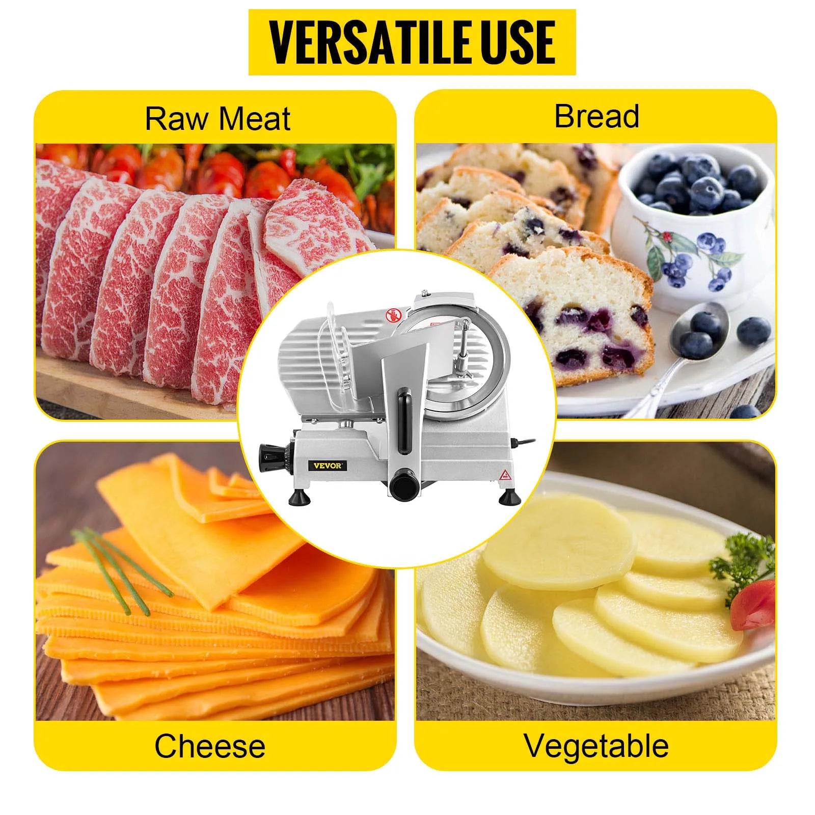 VEVOR 8 Inch Blade Electric Food Slicer Grinder Home Meat Slicer Machine Commercial Deli Meat Cheese Beef Mutton Turkey Cutter - Kimlud