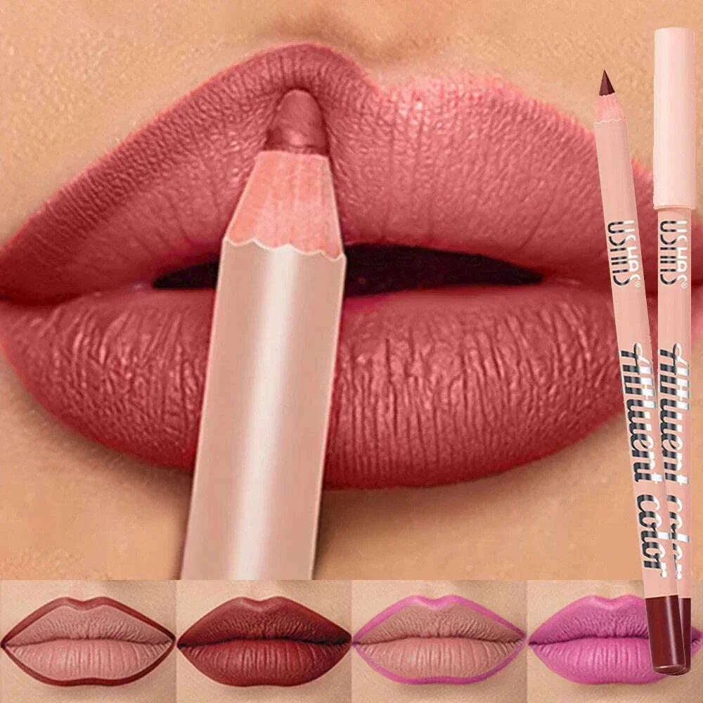 8 Color Nude Purple Matte Lipstick Pencil Long-lasting Waterproof Pink Plumping Stain Lip Liner Pro Lip Contour Makeup Tool