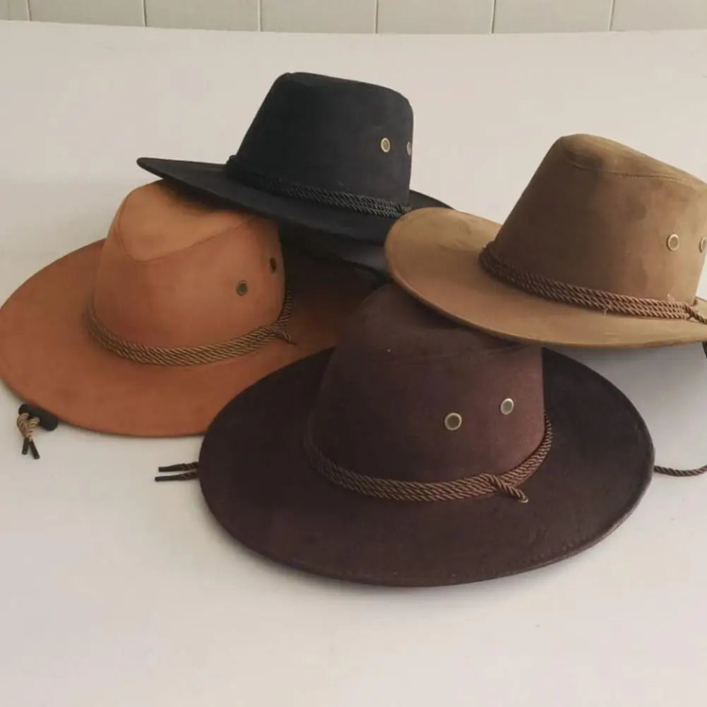 Vintage Western Cowboy Hat Solid Color Basin Hat Wide Brim Jazz Hat Outdoor Sun Protection For Hiking Camping Riding Cowgirl Hat