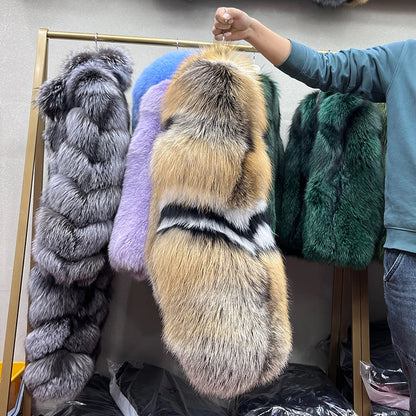 2023 New Real Natural Silver Fox Fur Coat Women Highend Quality Genuine Women Winter Luxury Female Jacket OuterwearLong Sleeve