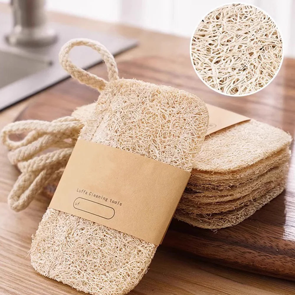 10PCS/5PCS/1PC - Double layer natural loofah sponge for kitchen cleaning, biodegradable, suitable for kitchen cleaning