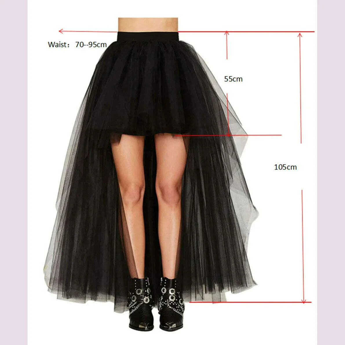 MisShow Gothic Women Hi-Lo Long Tulle Tutu Punk Skirt Elastic Waist High Low Mesh Net Halloween Cosplay Costume Maxi Skirts