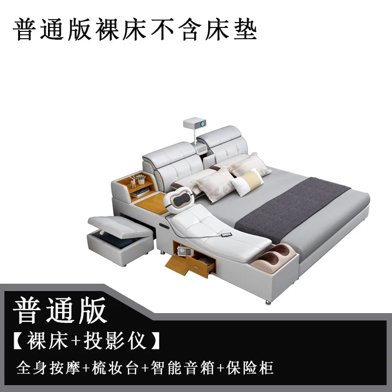 Beauty European Bed Simple Tatami Portable Multifunctional Children Mobile Bed Leather Double Wood Muebles Modern Furniture