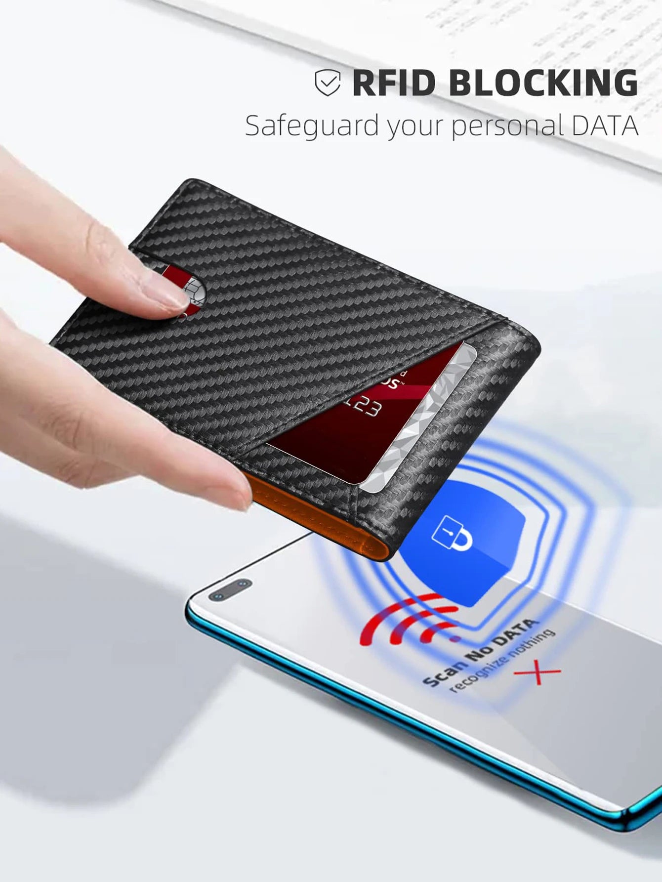 RFID Carbon Fiber Ultra-thin Trifold Wallet Simple Front Pocket Design Wallet Multi-function Portable 8 Card Slots Men's Wallet