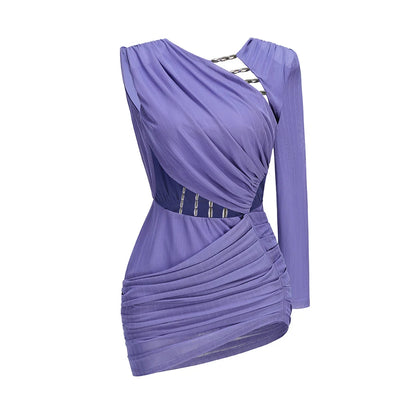 VC Party Glamour Purple One-Shoulder Cutout Chain Mini Dress for Summer Fashion Gala Gown