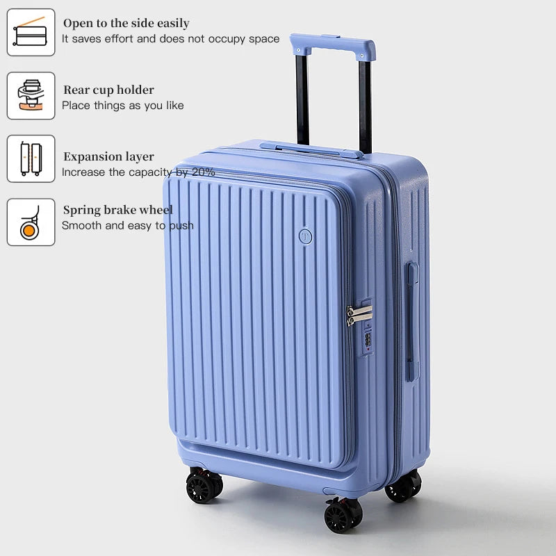 Expandable Hard-Side Trolley Luggage Set with Side Opening - Carry-On & Checked Suitcases, Anti-Shock & Password Lock
