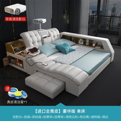 King Simple Double Bed Modern Headrest Storage Sleeping Queen Double Bed Smart Floor Luzko Wielofunkcyjne Furniture For...