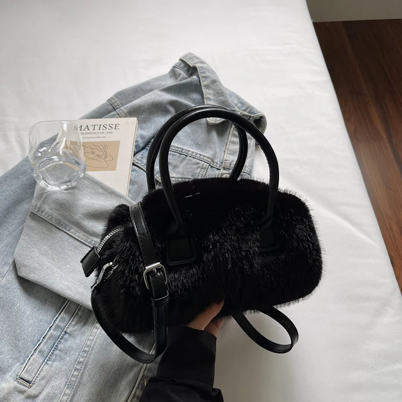 2025 Latest Winter Warm Soft Plush Top-handle Bags For Women All-match Designer Purses And Handbag Luxury Shoulder Crossbody Bag